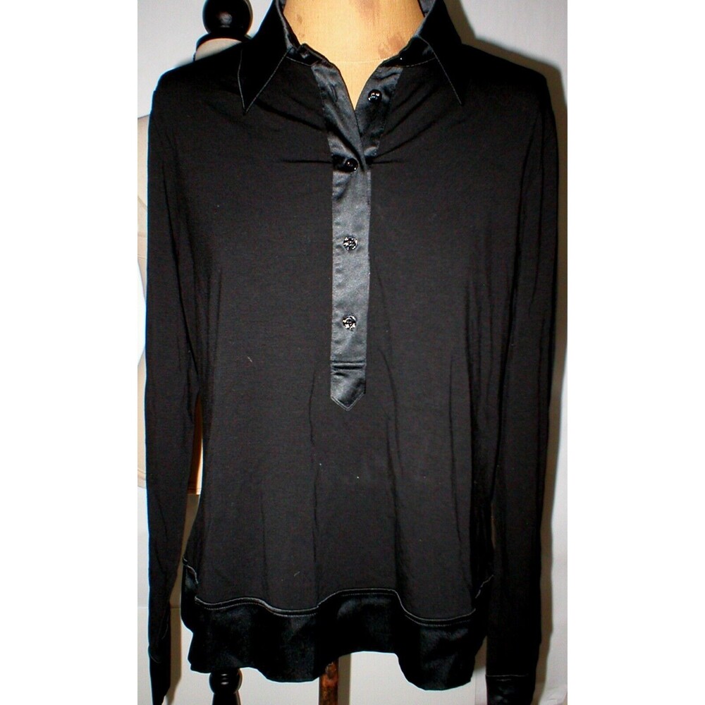 NWT New Womens Italy 48 Designer Marly's 19 81 Viscos Silk Polo Top Black 14 M L
